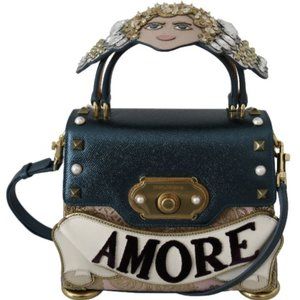 Dolce & Gabbana Blue Leather Angel Amore Crossbody WELCOME Purse (SALE)